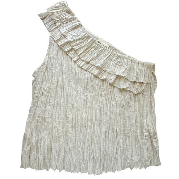 Ulla Johnson Ravenna One-Shoulder Pleated Ruffle Top Ivory Size 6 Blouse - Picture 3 of 13